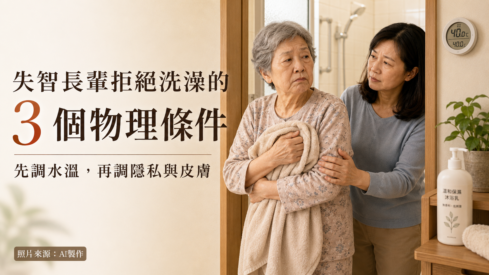 失智長輩拒絕洗澡的 3 個物理條件：先調水溫，再調隱私與皮膚